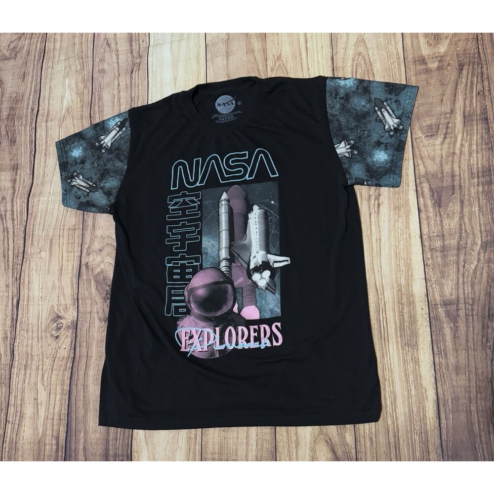 NASA Japanese Explorers Pioneers T-Shirt Mens Size Large L Black Sleeve Graphics